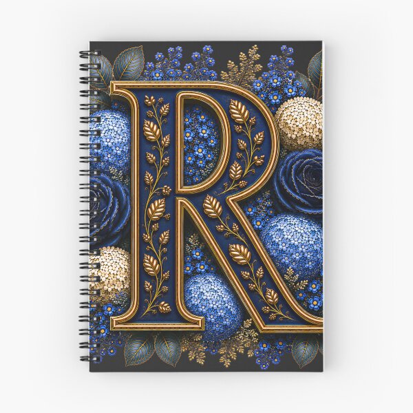 Item preview, Elegant Letter R Monogram with Blue Hydrangeas & Gold Botanical Design | Luxury Floral Initial Art designed and sold by MoodLay.
