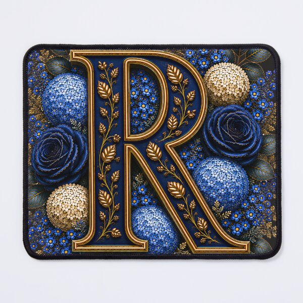 Item preview, Elegant Letter R Monogram with Blue Hydrangeas & Gold Botanical Design | Luxury Floral Initial Art designed and sold by MoodLay.