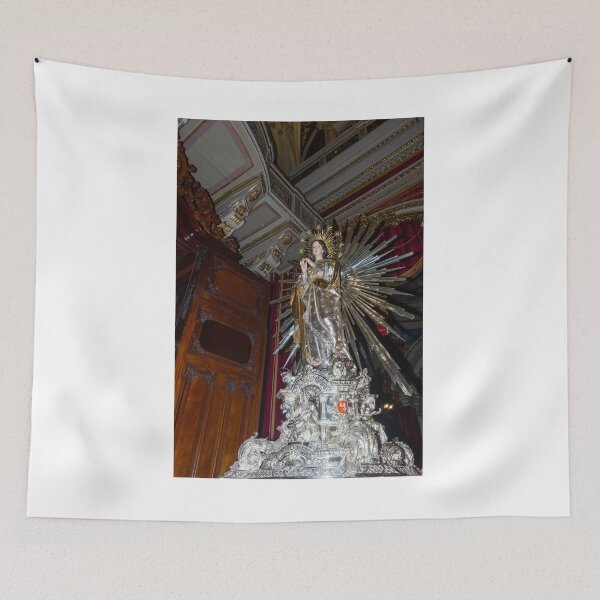 Item preview, Virgin Mary Statue With Radiant Gold Halo On Ornate Church Altar, Catholic Religious Icon designed and sold by Nmallia.