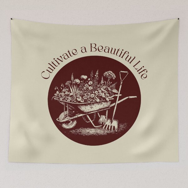 Item preview, Cultivate a Beautiful Life Vintage Garden Wheelbarrow Botanical Design designed and sold by Sachie's Studio.