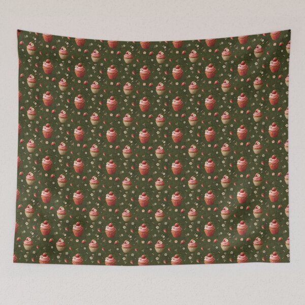 Item preview, Strawberry Cupcake Dark Green Pattern  designed and sold by LouieVanille.