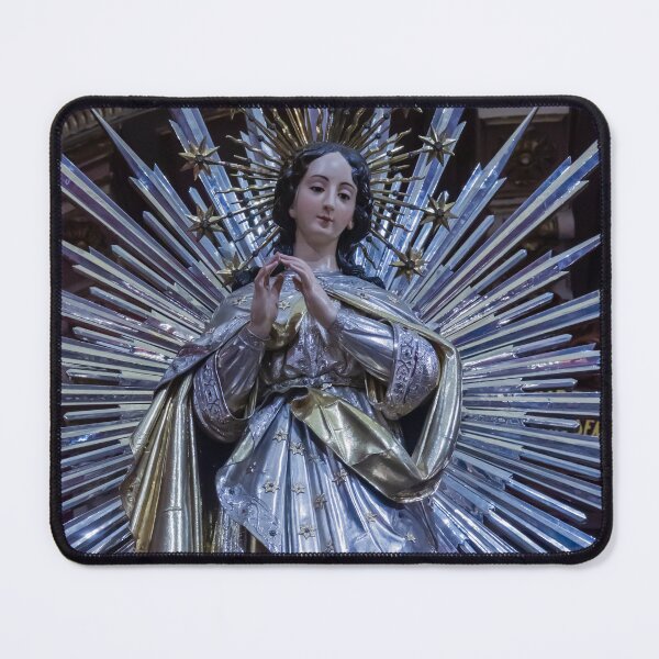 Item preview, Virgin Mary Statue With Radiant Gold Halo On Ornate Church Altar, Catholic Religious Icon designed and sold by Nmallia.