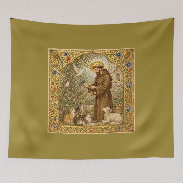 Item preview, Saint Francis of Assisi and the Animals | Medieval Illumination "Feeding the Birds" designed and sold by Natalia-Vlad.