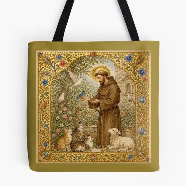 Item preview, Saint Francis of Assisi and the Animals | Medieval Illumination "Feeding the Birds" designed and sold by Natalia-Vlad.
