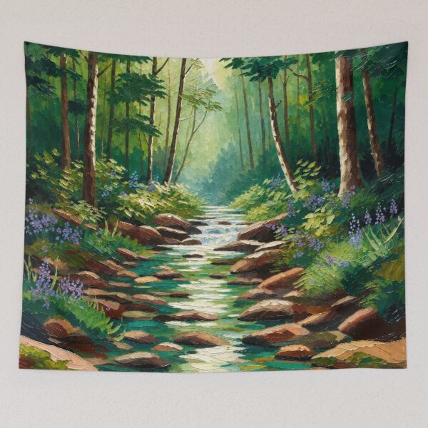 Item preview, Vibrant Impasto Forest Stream Woodland Lavender Landscape designed and sold by Nexus Space.