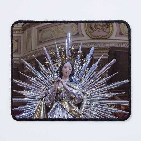 Item preview, Virgin Mary Statue With Radiant Gold Halo On Ornate Church Altar, Catholic Religious Icon designed and sold by Nmallia.