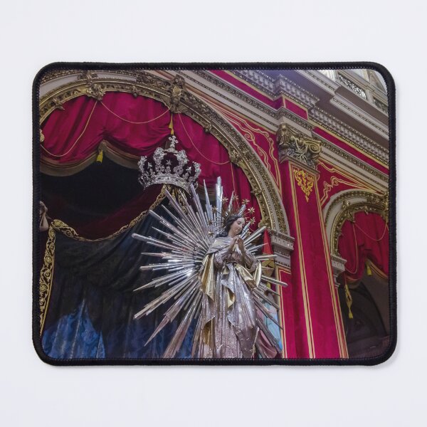 Item preview, Virgin Mary Statue With Radiant Gold Halo On Ornate Church Altar, Catholic Religious Icon designed and sold by Nmallia.