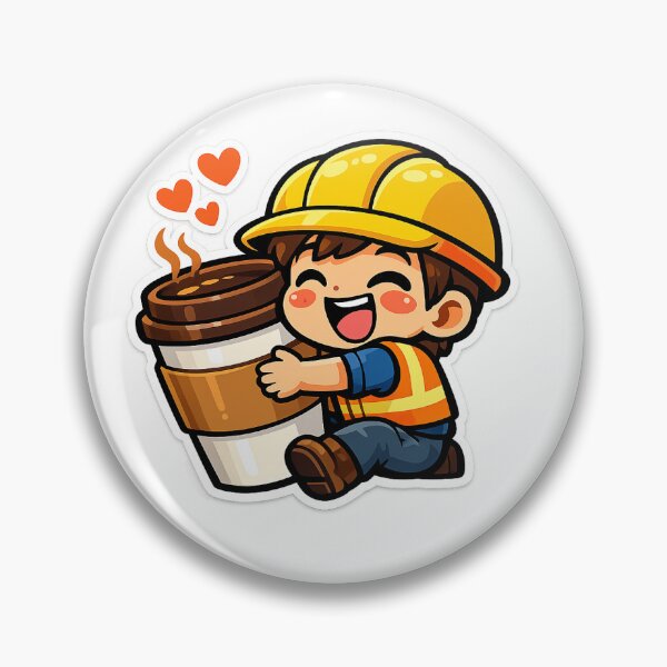 Item preview, Cute Chibi Construction Worker Hugging Giant Coffee Cup designed and sold by naruto4925.