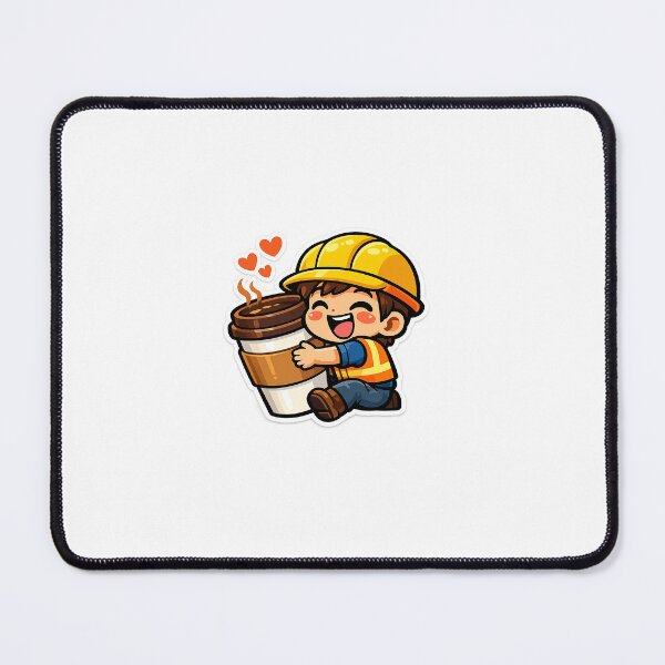 Item preview, Cute Chibi Construction Worker Hugging Giant Coffee Cup designed and sold by naruto4925.