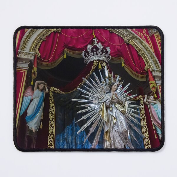 Item preview, Virgin Mary Statue With Radiant Gold Halo On Ornate Church Altar, Catholic Religious Icon designed and sold by Nmallia.