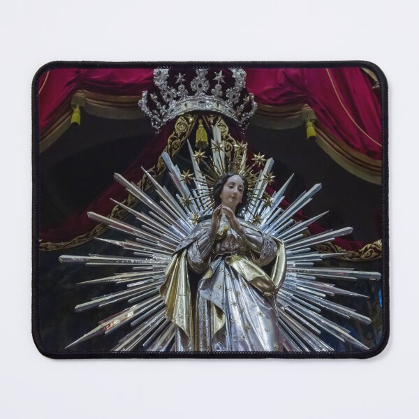 Item preview, Virgin Mary Statue With Radiant Gold Halo On Ornate Church Altar, Catholic Religious Icon designed and sold by Nmallia.
