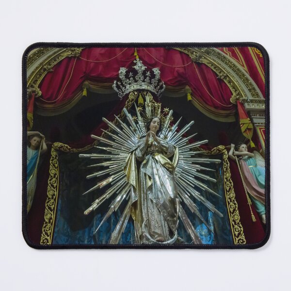 Item preview, Virgin Mary Statue With Radiant Gold Halo On Ornate Church Altar, Catholic Religious Icon designed and sold by Nmallia.