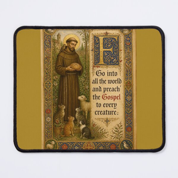 Item preview, Saint Francis of Assisi Illuminated Manuscript | Catholic Art with Animals "Go and preach the Gospel" designed and sold by Natalia-Vlad.