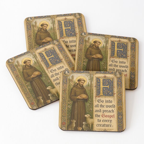 Item preview, Saint Francis of Assisi Illuminated Manuscript | Catholic Art with Animals "Go and preach the Gospel" designed and sold by Natalia-Vlad.