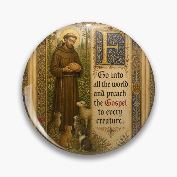 Item preview, Saint Francis of Assisi Illuminated Manuscript | Catholic Art with Animals "Go and preach the Gospel" designed and sold by Natalia-Vlad.