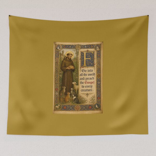 Item preview, Saint Francis of Assisi Illuminated Manuscript | Catholic Art with Animals "Go and preach the Gospel" designed and sold by Natalia-Vlad.