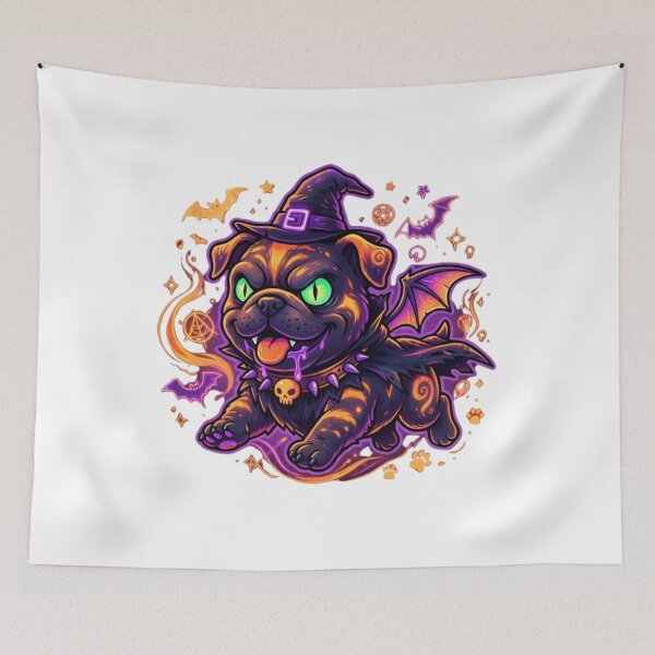 Item preview, Halloween witch costume design with a creepy and devilish pug puppy designed and sold by VibranPalette.