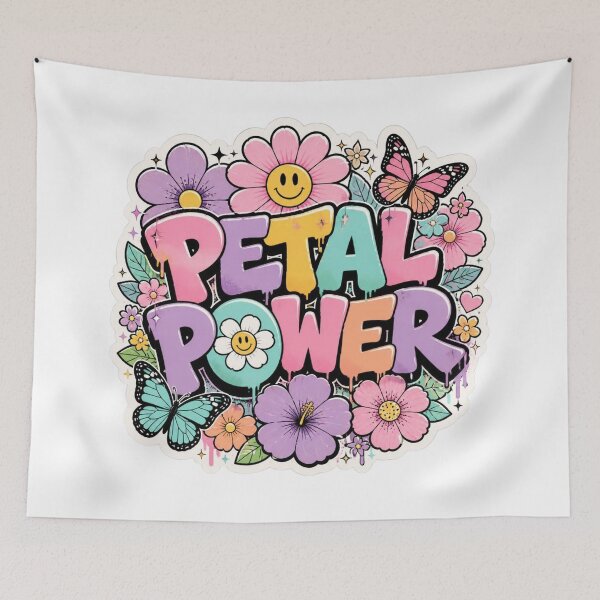 Aperçu de l'œuvre Autocollant graffiti PETAL POWER PNG | Typographie florale colorée | Joli autocollant en vinyle représentant une fleur printanière pour ordinateur portable, carnet et gourde créée et vendue par Stylestickers55.