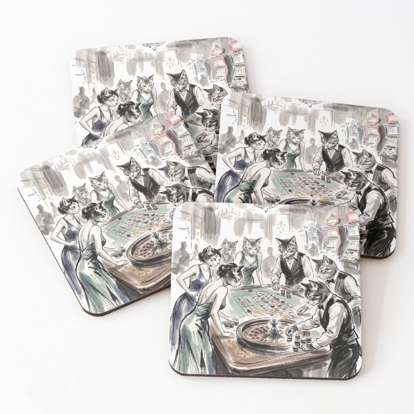 Item preview, Elegant game of feline roulette in a luxury watercolor casino designed and sold by TheCoolCatsMx.