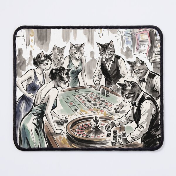 Item preview, Elegant game of feline roulette in a luxury watercolor casino designed and sold by TheCoolCatsMx.