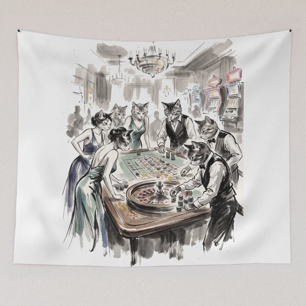 Item preview, Elegant game of feline roulette in a luxury watercolor casino designed and sold by TheCoolCatsMx.