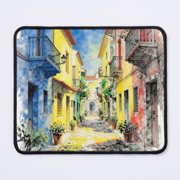 Item preview, Colorful European Alleyway | Watercolor Street Scene designed and sold by WonderWaresGifts.