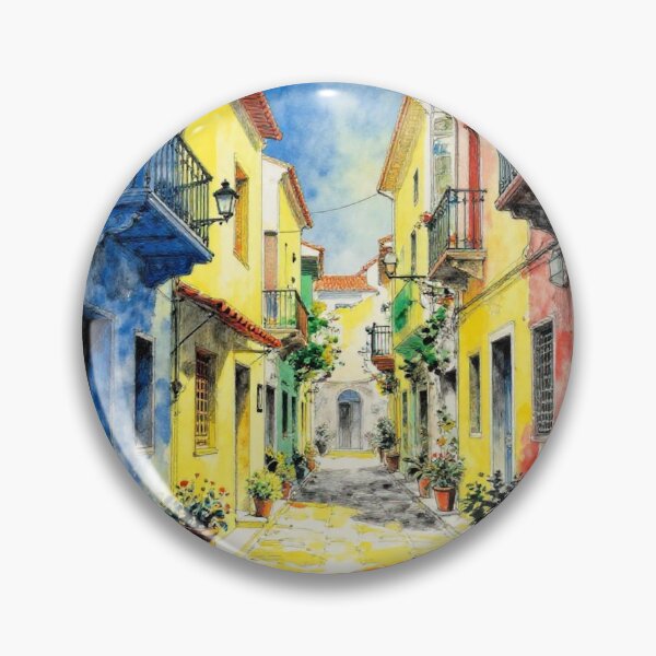 Item preview, Colorful European Alleyway | Watercolor Street Scene designed and sold by WonderWaresGifts.