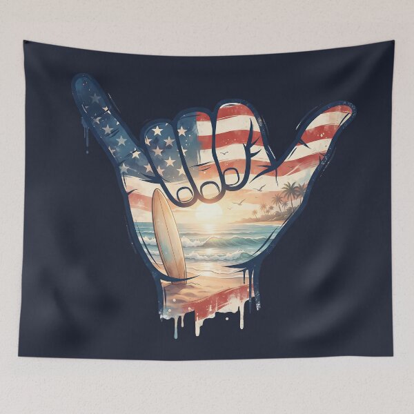 Item preview, USA Shaka American Flag Surf Beach Sunset designed and sold by MythicCotton.