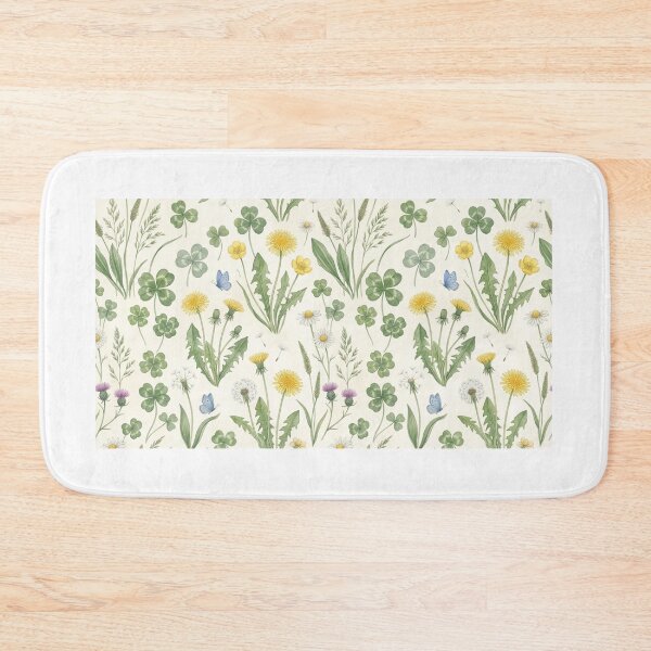 Item preview, Wildflower Meadow Four Leaf Clover Dandelion Yellow Cottagecore Pattern designed and sold by DreamyBrushArt.