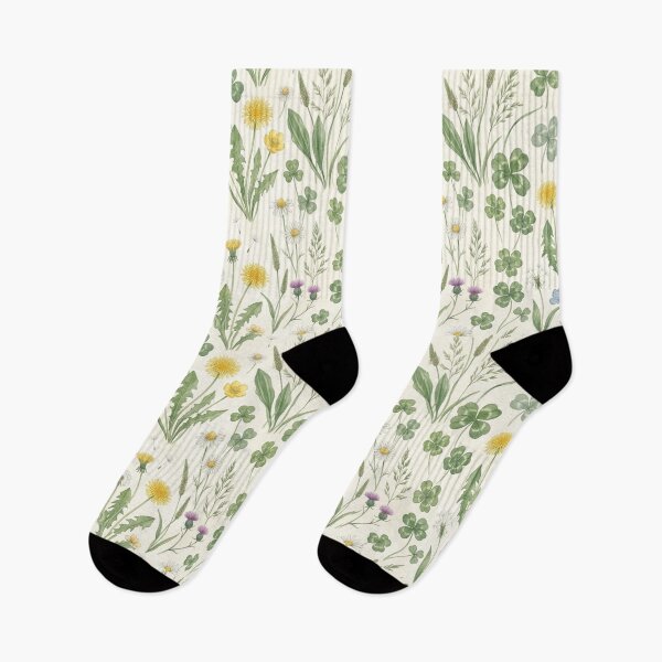 Item preview, Wildflower Meadow Four Leaf Clover Dandelion Yellow Cottagecore Pattern designed and sold by DreamyBrushArt.