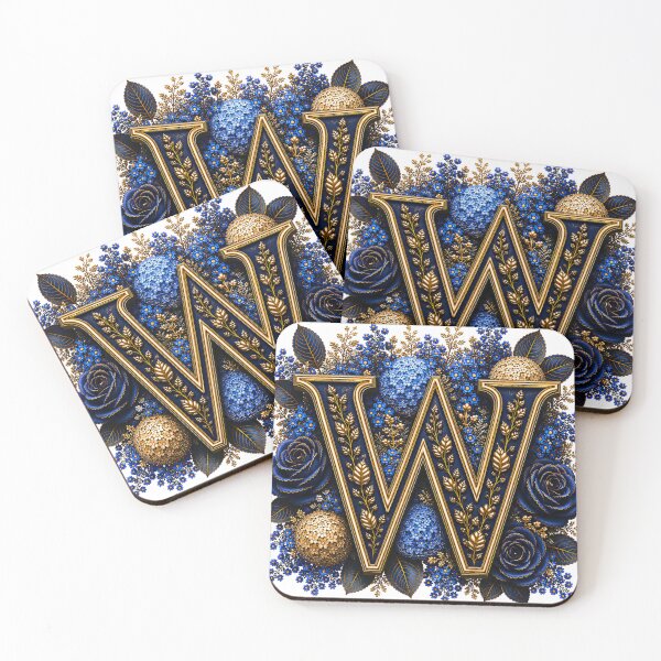 Item preview, Elegant Letter W Monogram with Blue Hydrangeas & Gold Botanical Design | Luxury Floral Initial Art designed and sold by MoodLay.