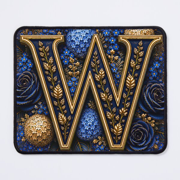 Item preview, Elegant Letter W Monogram with Blue Hydrangeas & Gold Botanical Design | Luxury Floral Initial Art designed and sold by MoodLay.