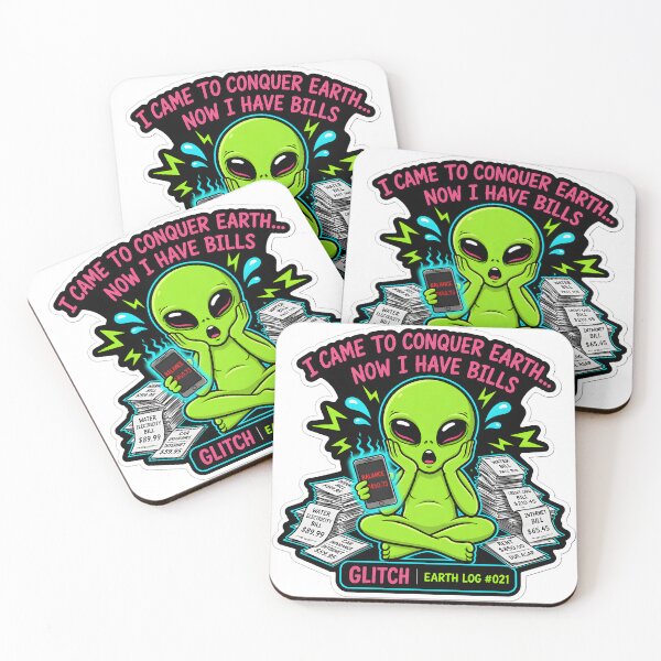 Item preview, I Came To Conquer Earth Now I Have Bills Alien Glitch Sticker designed and sold by AlienWorldArt.