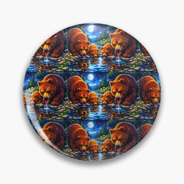 Item preview, Moonlit Bear Family at the River – Panoramic Wildlife Cartoon Art designed and sold by The Art Queen Of Michigan .