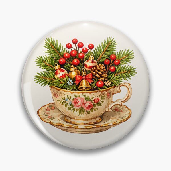 Item preview, Vintage Christmas Teacup with Evergreen Holiday Arrangement designed and sold by Iras-Art-Corner.