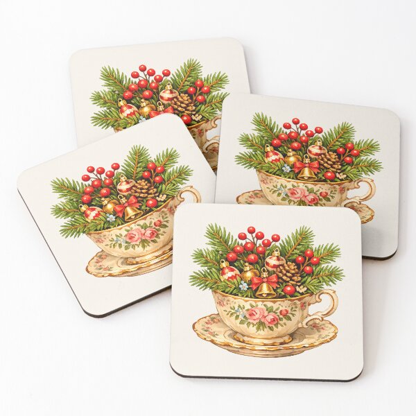 Item preview, Vintage Christmas Teacup with Evergreen Holiday Arrangement designed and sold by Iras-Art-Corner.