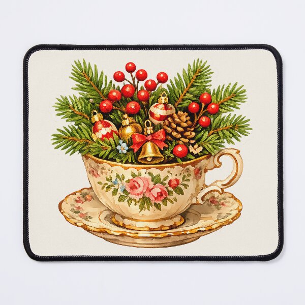 Item preview, Vintage Christmas Teacup with Evergreen Holiday Arrangement designed and sold by Iras-Art-Corner.