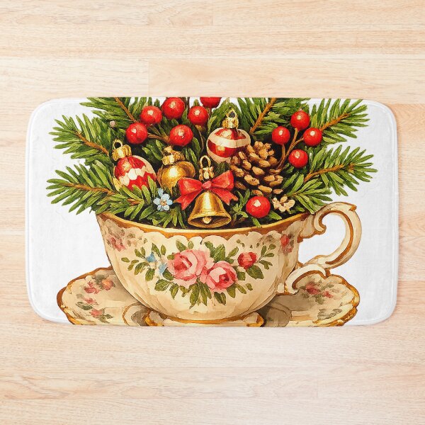 Item preview, Vintage Christmas Teacup with Evergreen Holiday Arrangement designed and sold by Iras-Art-Corner.