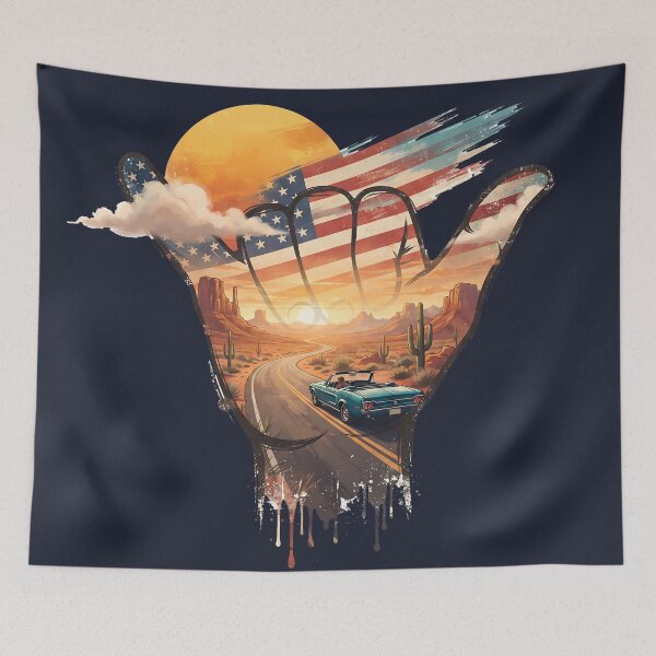 Item preview, USA Shaka Desert Road Trip American Flag designed and sold by MythicCotton.