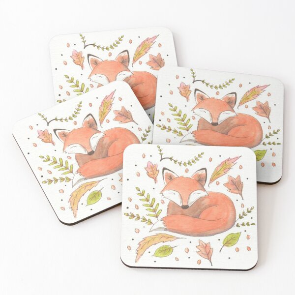 Item preview, Hand Drawn Watercolor Fox in Leaves designed and sold by MyCuriousMagpie.