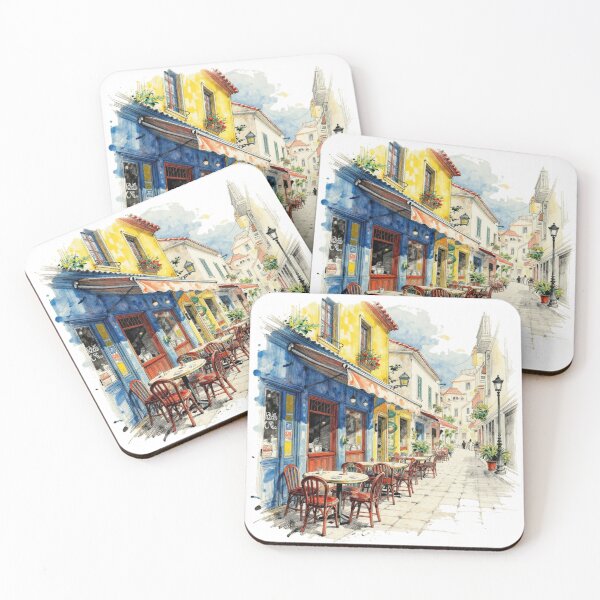 Item preview, European Cafe Street | Watercolor Alley Scene designed and sold by WonderWaresGifts.