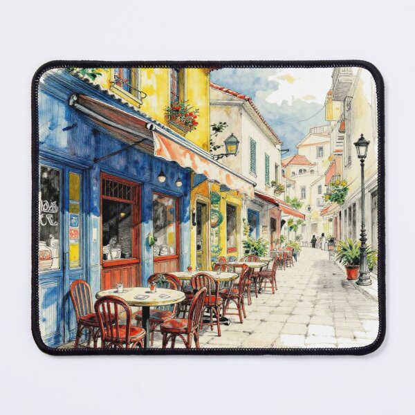 Item preview, European Cafe Street | Watercolor Alley Scene designed and sold by WonderWaresGifts.
