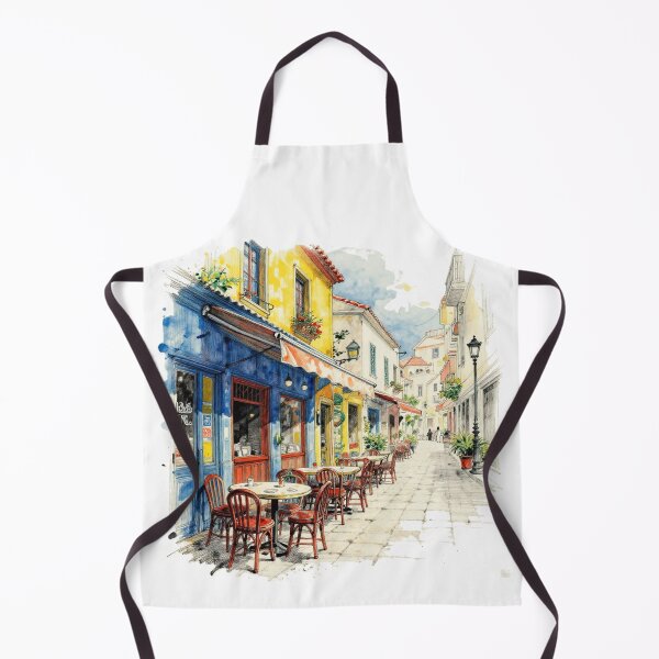 Item preview, European Cafe Street | Watercolor Alley Scene designed and sold by WonderWaresGifts.