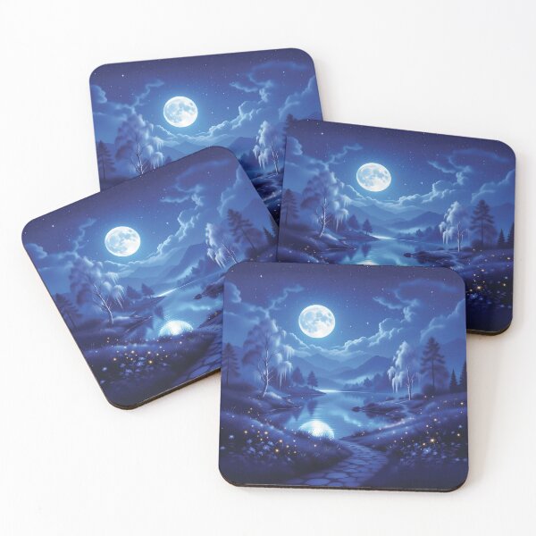 Item preview, Enchanted Moonlit Fantasy Landscape with Glowing Trees 1 designed and sold by Lucia Amaris Art.