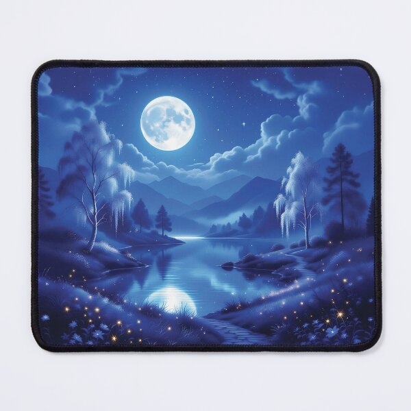 Item preview, Enchanted Moonlit Fantasy Landscape with Glowing Trees 1 designed and sold by Lucia Amaris Art.