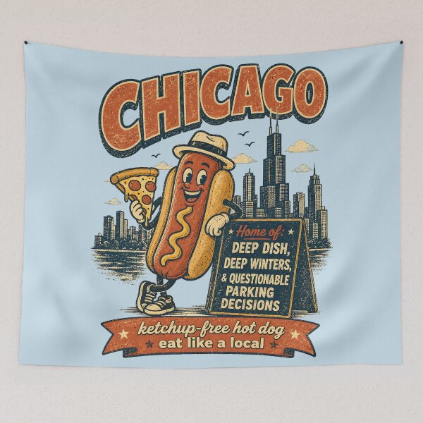 Item preview, Chicago Hot Dog Funny Vintage Retro City Design designed and sold by radiogalaxy.