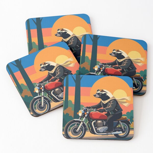 Item preview, Biker Badger – Whimsical Sunset Ride Art designed and sold by Dogandesighn.