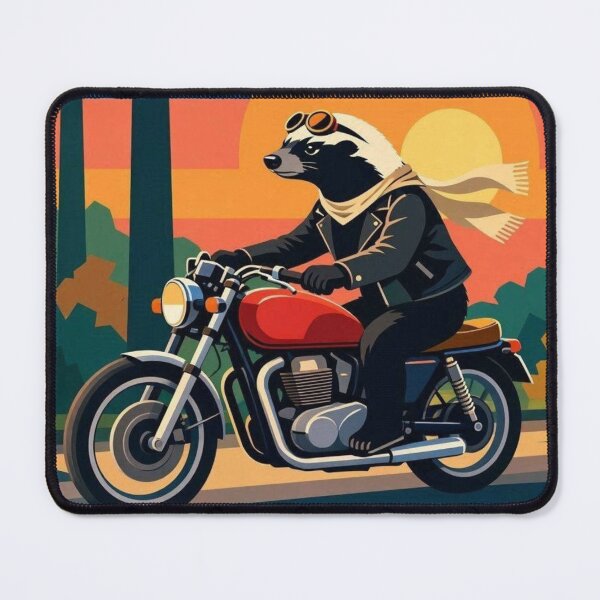 Item preview, Biker Badger – Whimsical Sunset Ride Art designed and sold by Dogandesighn.