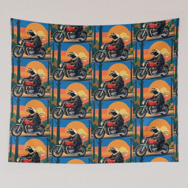 Item preview, Biker Badger – Whimsical Sunset Ride Art designed and sold by Dogandesighn.