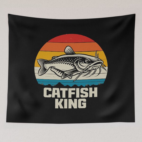 Item preview, Catfish King - Retro Vintage Fishing Sunset Art designed and sold by BendyBeasts.